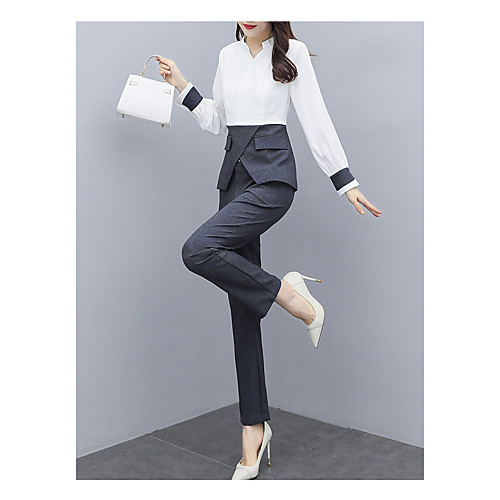 

Women's Coat Office / Career Fall Spring Long Coat U Neck Regular Fit Casual / Daily Jacket Solid Color Button Gray