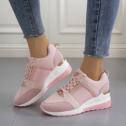 

Women's Sneakers Wedge Heel Round Toe PU Solid Colored White Pink Light Grey