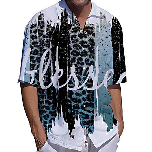 

Men's Shirt 3D Print Letter Plus Size 3D Print Button-Down Short Sleeve Casual Tops Casual Fashion Breathable Comfortable Blue