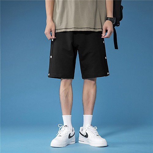 

Men's Stylish Sporty Casual / Sporty Streetwear Comfort Daily Sports Shorts Pants Solid Color Knee Length Elastic Waist Side Button Black Grey