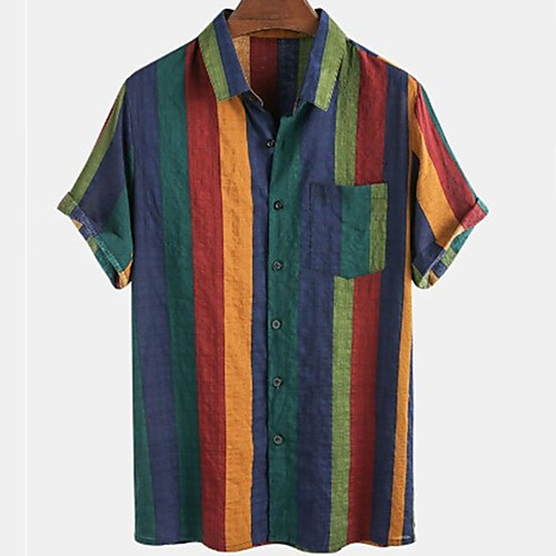 

Men's Shirt Striped Button-Down Short Sleeve Casual Tops Casual Fashion Breathable Comfortable Khaki