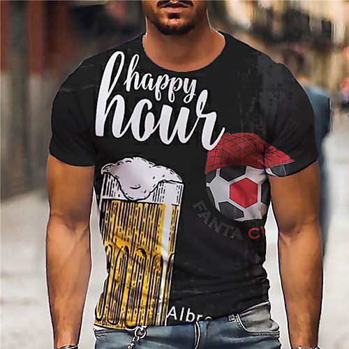 

Men's Unisex Tee T shirt Shirt 3D Print Graphic Prints Beer Print Short Sleeve Daily Tops Casual Designer Big and Tall Black