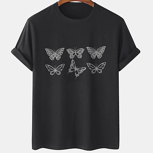 

Men's Unisex Tee T shirt Hot Stamping Butterfly Graphic Prints Plus Size Print Short Sleeve Casual Tops Cotton Basic Designer Big and Tall White Black Khaki