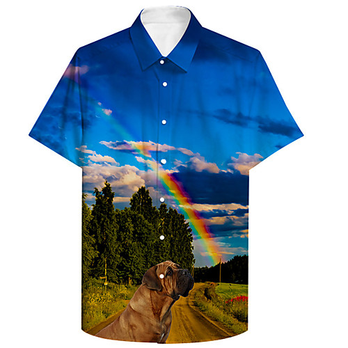 

Men's Shirt 3D Print Scenery Plus Size 3D Print Button-Down Short Sleeve Casual Tops Casual Fashion Breathable Comfortable Blue / Sports