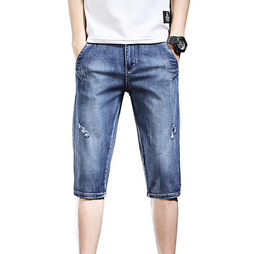 

Men's Athleisure Breathable Outdoor Casual Daily Jeans Shorts Pants Patchwork Calf-Length Print Blue