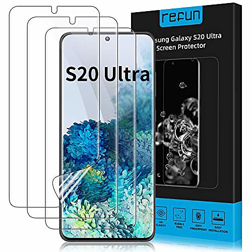 

refun [3 pack] screen protector for samsung galaxy s20 ultra 5g (6.9), easy to install, bubble free, case friendly, fingerprint id compatible, scratch resistant flexible clear tpu film (6.9 inch)