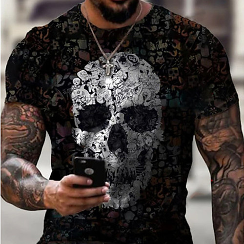 

Men's Tee T shirt Shirt 3D Print Graphic Skull Plus Size Short Sleeve Casual Tops Basic Designer Slim Fit Big and Tall Black