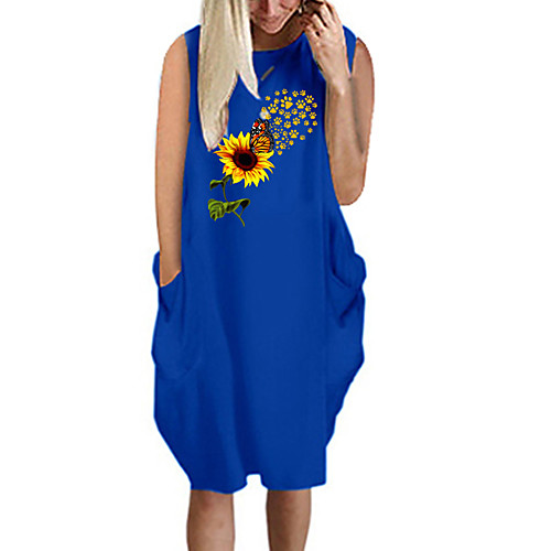 

Women's T Shirt Dress Tee Dress Knee Length Dress Blue Yellow Fuchsia Gray Green White Black Sleeveless Floral Summer Round Neck Casual Oversized 2021 S M L XL XXL 3XL 4XL 5XL