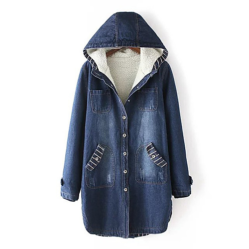 

Women's Coat Daily Fall Winter Short Coat V Neck Regular Fit Casual Jacket Solid Color Pocket Navy Blue / Spring / Cotton