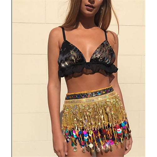 

Women's Stage Nightclub Basic Skirts Color Block Sequins Tassel Fringe Gold