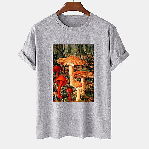 

Men's Unisex Tee T shirt Hot Stamping Graphic Prints Mushroom Plus Size Print Short Sleeve Casual Tops Cotton Basic Designer Big and Tall White Black Khaki