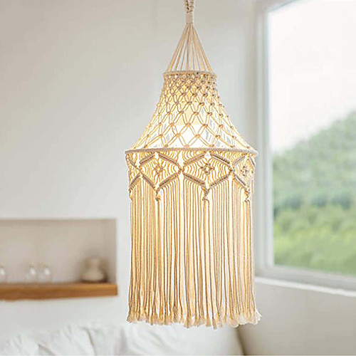 

1 pc Lampshade Hand Woven Macrame Wall Tapestry Hanging Bohemian Boho Art Decor Blanket Curtain Home Bedroom Living Room Decoration Nordic Handmade Tassel Cotton
