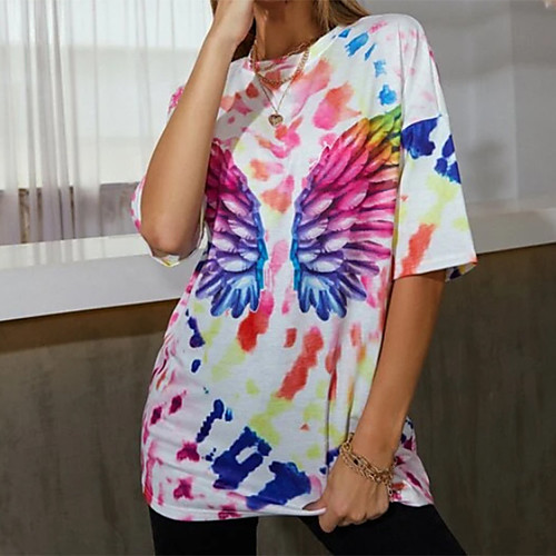 

Women's Butterfly Painting T shirt Graphic Butterfly Tie Dye Print Round Neck Basic Tops Red