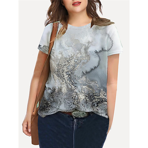 

Women's Plus Size Tops T shirt Color Gradient Graphic Print Short Sleeve Crewneck Basic Summer Blushing Pink Gray Big Size XL XXL 3XL 4XL 5XL