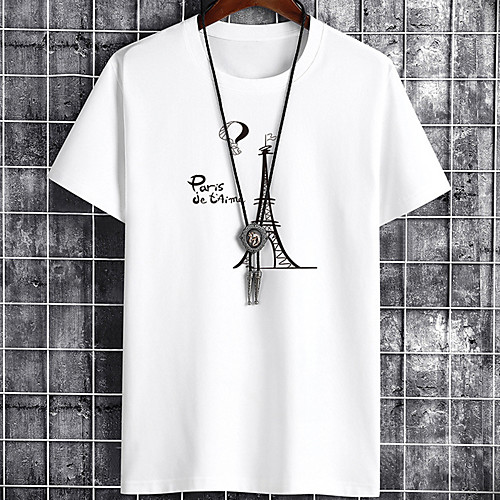 

Men's Unisex Tee T shirt Hot Stamping Eiffel Tower Graphic Prints Plus Size Zero two Print Short Sleeve Casual Tops Cotton Basic Designer Big and Tall White Black Gray