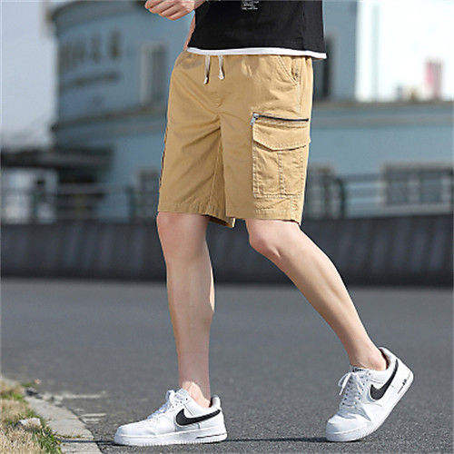 

Men's Cargo Shorts Loose Shorts Tactical Cargo Bermuda shorts Pants Solid Colored Knee Length Zipper Pocket Wine Black Khaki Dark Blue