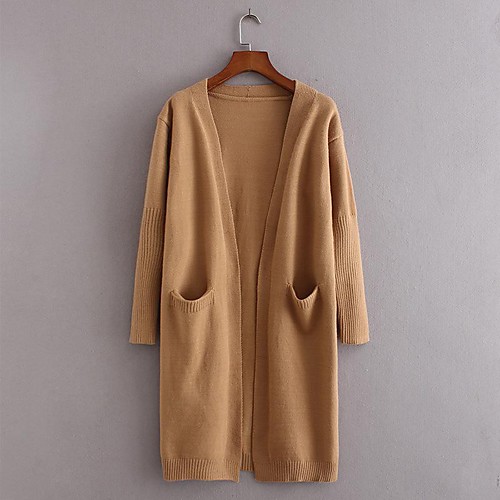 

Women's Solid Color Sweater Long Sleeve Sweater Cardigans V Neck Black Camel Apricot