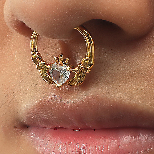 

Nose Piercing Punk European Trendy Unisex Body Jewelry For Party Evening Street Cubic Zirconia Zircon Alloy Sweet Heart Silver Gold