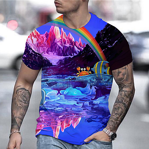 

Men's Tee T shirt Shirt 3D Print Graphic Prints Mountain Print Short Sleeve Daily Tops Casual Designer Big and Tall Blue