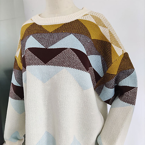 

Women's Pattern Sweater Long Sleeve Sweater Cardigans Round Neck Dark Khaki
