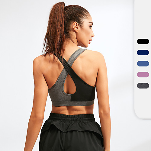 

Women's Sports Bra Bralette Racerback Spandex Fitness Gym Workout Running Removable Quick Dry Breathable Padded Medium Support Black Blue Pink Grey Dark Navy Solid Colored / Summer / Stretchy