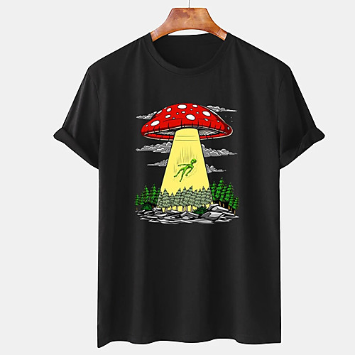 

Men's Unisex Tee T shirt Hot Stamping Graphic Prints Mushroom Plus Size Print Short Sleeve Casual Tops Cotton Basic Designer Big and Tall White Black Khaki