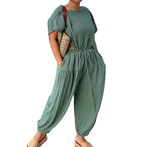 

Women's Ordinary Daily Wear Lace up Black Green Jumpsuit Solid Colored Drawstring
