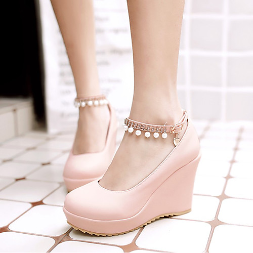 

Women's Heels Wedge Heel Round Toe PU Synthetics White Black Pink
