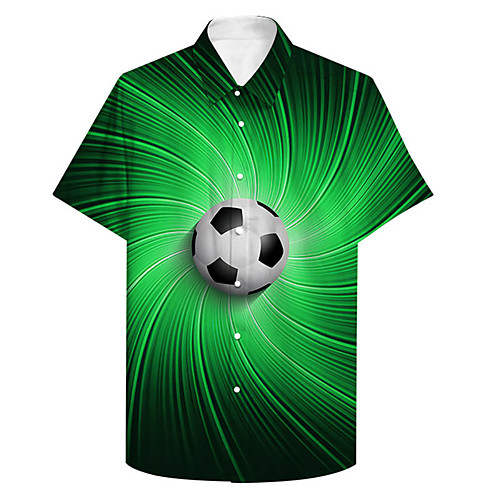 

Men's Shirt 3D Print Football Plus Size 3D Print Button-Down Short Sleeve Casual Tops Casual Fashion Breathable Comfortable Green