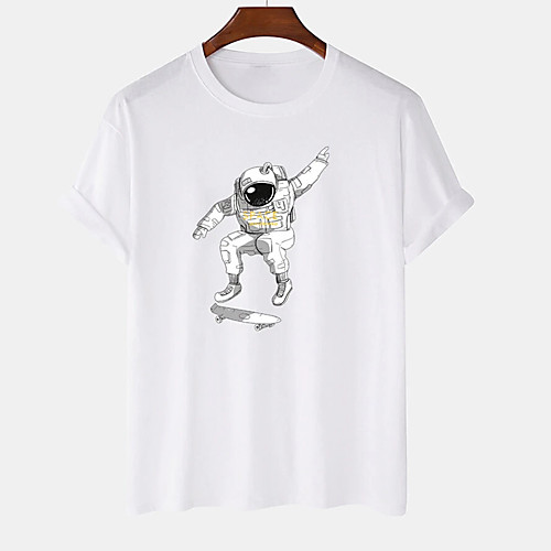

Men's Unisex Tee T shirt Hot Stamping Graphic Prints Astronaut Plus Size Print Short Sleeve Casual Tops Cotton Basic Designer Big and Tall White Black Khaki