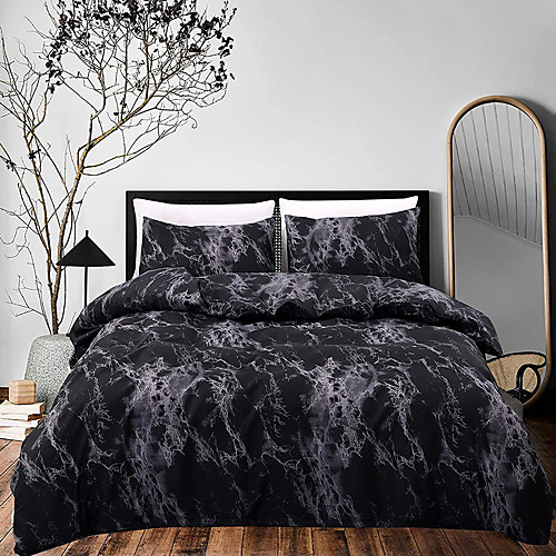 

Duvet Cover QueenBlack Duvet Cover Set with Soft and Warm 100% Washed MicrofiberAlso as Marble Comforter Cover or Quilt Cover3 Piece Bedding Set with Zipper (1 Duvet Cover 2 Pillow Shams)