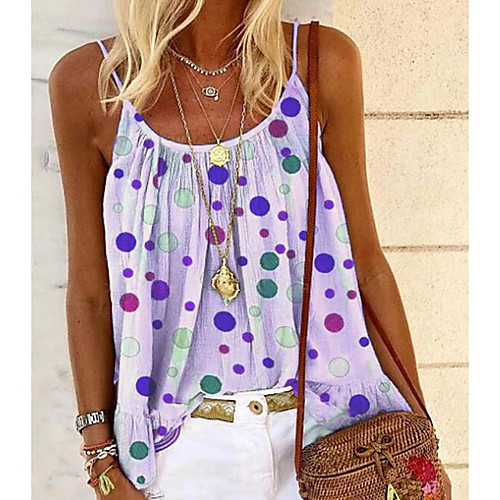 

Women's Camisole Blouse Tank Top Polka Dot Ruffle Print U Neck Basic Streetwear Tops White Purple Blushing Pink