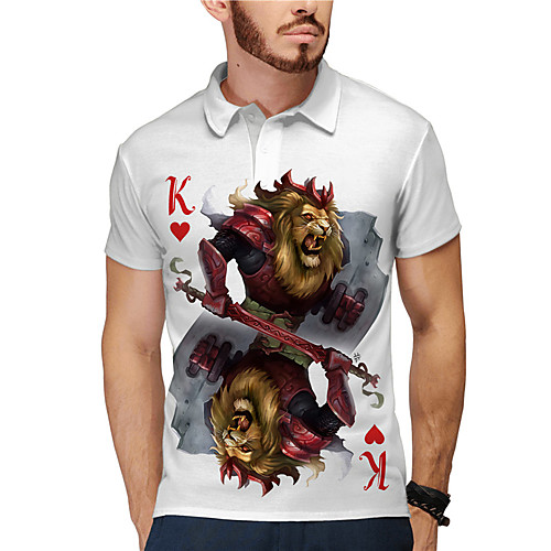 

Men's Golf Shirt Tennis Shirt 3D Print Lion Poker Button-Down Short Sleeve Street Tops Casual Fashion Cool White / Sports