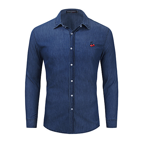 

Men's Shirt Solid Color Button-Down Long Sleeve Street Tops Cotton Casual Nostalgic Comfortable Blue