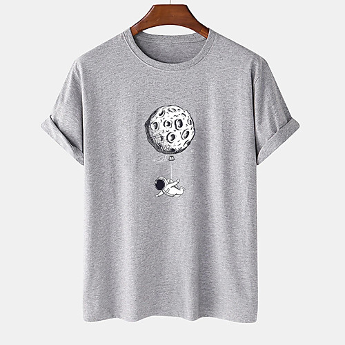 

Men's Unisex Tee T shirt Hot Stamping Graphic Prints Moon Astronaut Plus Size Print Short Sleeve Casual Tops Cotton Basic Designer Big and Tall Black Gray