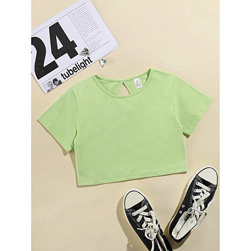 

LITB Basic Women's Teardrop Back Crop Top Solid Colored T-Shirt Basic Daily Wear