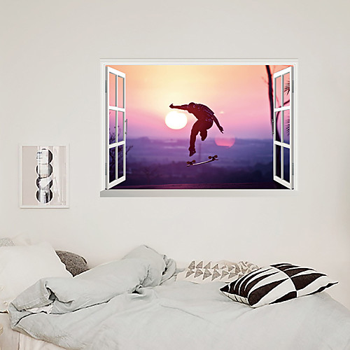 

3D False Window Sunrise Skateboarder Home Children's Room Background Decoration Can Be Removed Stickers