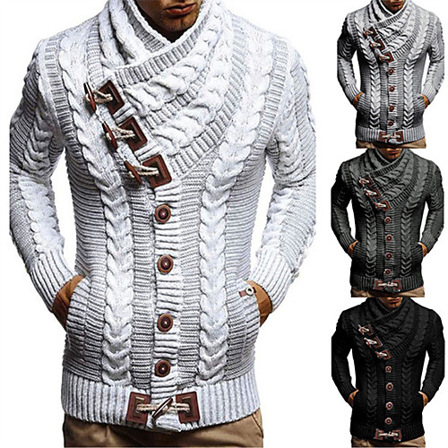 

Men's Unisex Stylish Vintage Style Basic Knitted Button Solid Color Cardigan Sweater Long Sleeve Sweater Cardigans Stand Collar Turtleneck Fall Winter White Black Dusty Blue