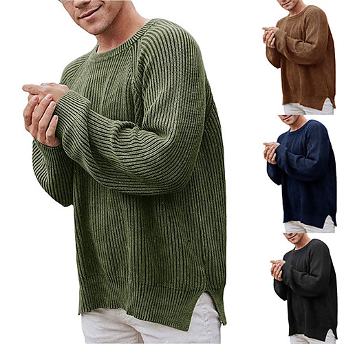 

Men's Unisex Stylish Vintage Style Knitted Solid Color Pullover Sweater Long Sleeve Plus Size Sweater Cardigans Boat Neck Fall Winter White Blue Army Green