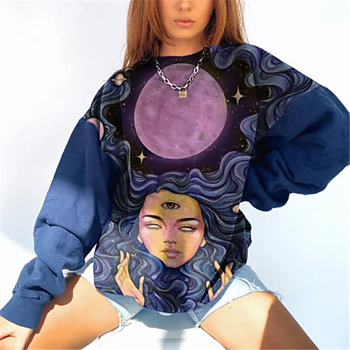 

Women's Sweatshirt Pullover Graphic Prints Portrait Oversized Print Casual Daily Sports 3D Print Sportswear Streetwear Hoodies Sweatshirts Oversized Navy Blue