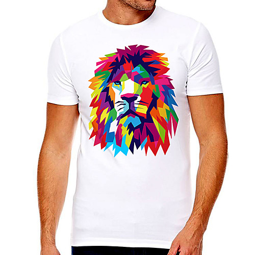 

Men's Unisex Tee T shirt Hot Stamping Graphic Prints Lion Plus Size Print Short Sleeve Casual Tops Cotton Basic Designer Big and Tall White