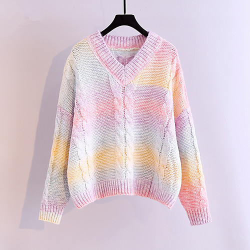 

Women's Solid Color Pullover Long Sleeve Sweater Cardigans V Neck Blue-Green Pink purple Blue powder
