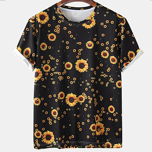 

Men's Tee T shirt 3D Print Graphic Prints Sunflower Print Short Sleeve Daily Tops Casual Designer Big and Tall Black
