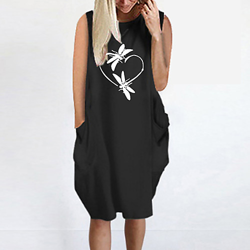 

Women's T Shirt Dress Tee Dress Knee Length Dress Blue Yellow Fuchsia Gray Green White Black Sleeveless Print Summer Round Neck Casual Oversized 2021 S M L XL XXL 3XL 4XL 5XL