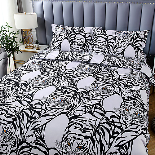

3pcs Tiger Microfiber Duvet Cover Sets Tiger Bedding Full/Queen Size for Boys and Girls Wrinkle Fade Stain Resistant (1 Duvet Cover 2 Pillow Shams)