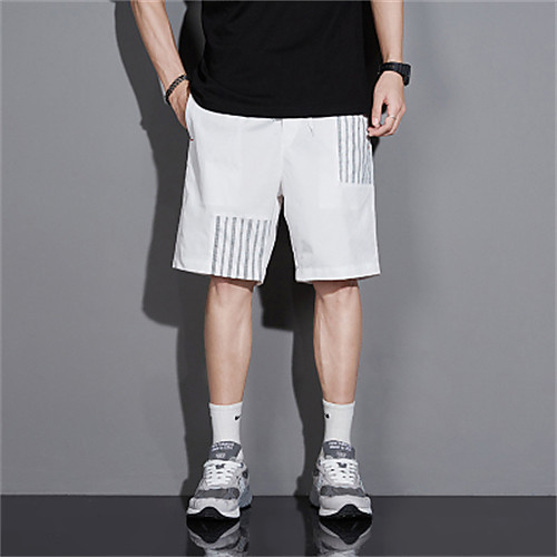 

Men's Casual / Sporty Quick Dry Sports Sweatpants Shorts Pants Lines / Waves Solid Colored Knee Length Stripe White Black Navy Blue
