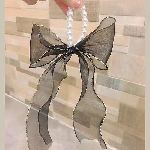 

Women's Long Bow Pearl Hair Band Ribbon Ins Temperament Hair Band Bracelet Dual Use