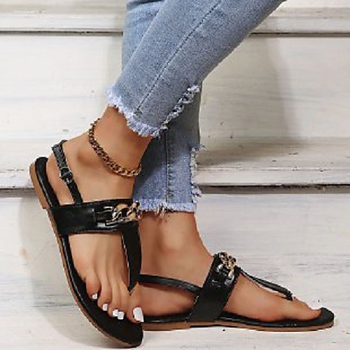 

Women's Sandals Boho Bohemia Beach Flat Heel Round Toe PU Solid Colored White Black Gold