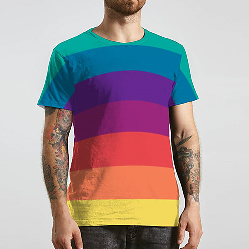 

Men's Tee T shirt 3D Print Rainbow Graphic Prints Print Short Sleeve Daily Tops Casual Designer Big and Tall Rainbow