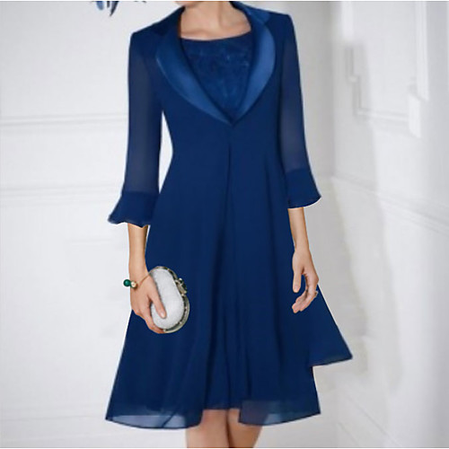 

A-Line Mother of the Bride Dress Plus Size Vintage Jewel Neck Knee Length Chiffon Short Sleeve with Ruching 2021